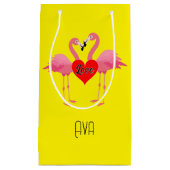 Roze Flamingo Love Design - Gift Bag - Small Klein Cadeauzakje (Voorkant)