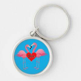 Roze Flamingo Love Design - Premium Round Sleutelh Sleutelhanger