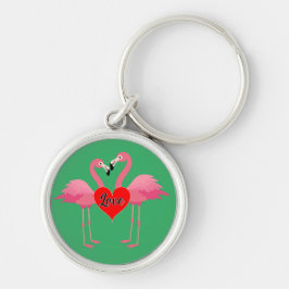 Roze Flamingo Love Design - Premium Round Sleutelh Sleutelhanger