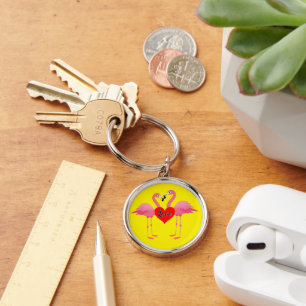 Roze Flamingo Love Design - Premium Round Sleutelh Sleutelhanger