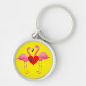 Roze Flamingo Love Design - Premium Round Sleutelh Sleutelhanger (Voorkant)