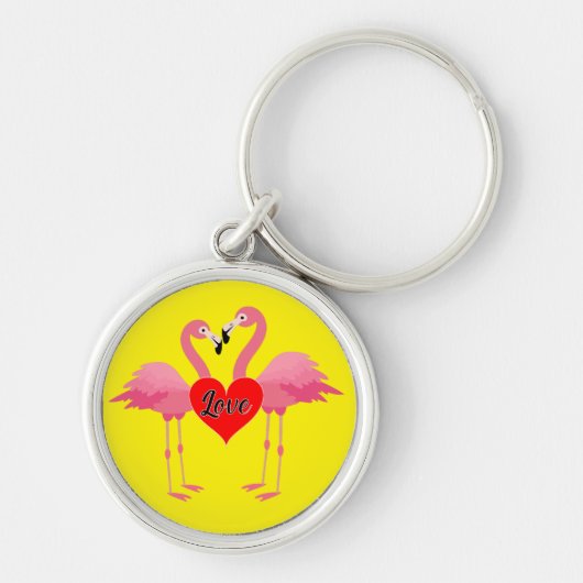 Roze Flamingo Love Design - Premium Round Sleutelh Sleutelhanger (Voorkant)