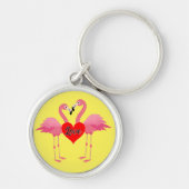 Roze Flamingo Love Design - Premium Round Sleutelh Sleutelhanger (Voorkant)
