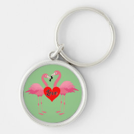 Roze Flamingo Love Design - Premium Round Sleutelh Sleutelhanger