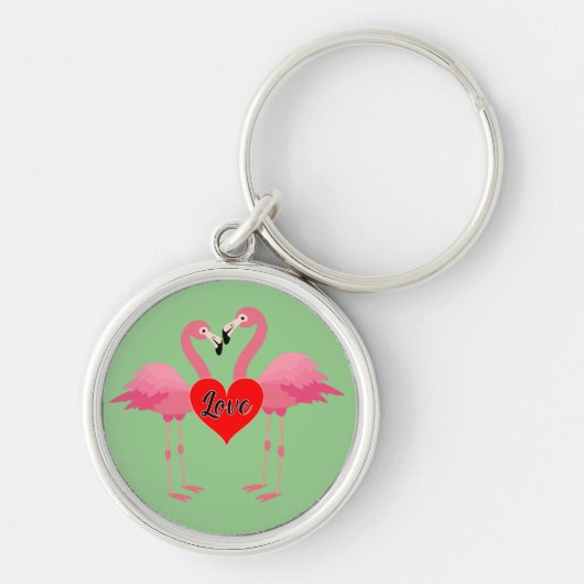 Roze Flamingo Love Design - Premium Round Sleutelh Sleutelhanger (Voorkant)