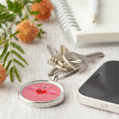 Roze Flamingo Love Design - Premium Round Sleutelh Sleutelhanger (Zijkant)