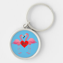 Roze Flamingo Love Design - Premium Round Sleutelh Sleutelhanger
