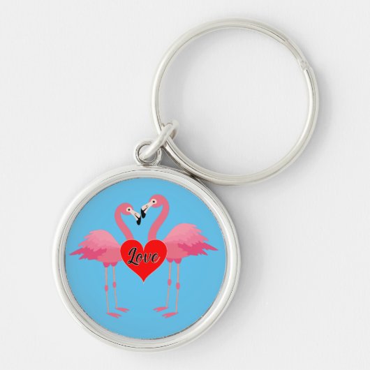 Roze Flamingo Love Design - Premium Round Sleutelh Sleutelhanger (Voorkant)
