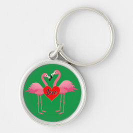Roze Flamingo Love Design - Premium Round Sleutelh Sleutelhanger