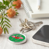 Roze Flamingo Love Design - Premium Round Sleutelh Sleutelhanger (Zijkant)