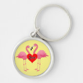 Roze Flamingo Love Design - Premium Round Sleutelh Sleutelhanger (Voorkant)