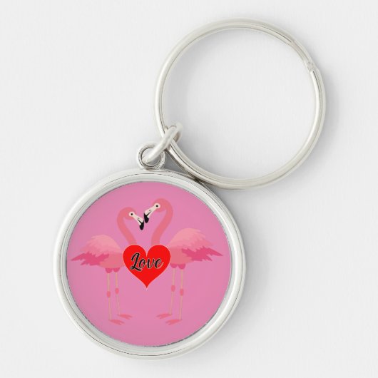 Roze Flamingo Love Design - Premium Round Sleutelh Sleutelhanger (Voorkant)