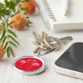 Roze Flamingo Love Design - Premium Round Sleutelh Sleutelhanger (Zijkant)