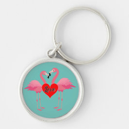 Roze Flamingo Love Design - Premium Round Sleutelh Sleutelhanger