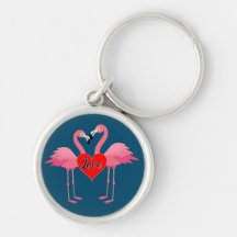 Roze Flamingo Love Design - Premium Round Sleutelh
