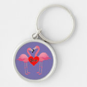 Roze Flamingo Love Design - Premium Round Sleutelh Sleutelhanger (Voorkant)