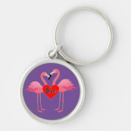 Roze Flamingo Love Design - Premium Round Sleutelh Sleutelhanger
