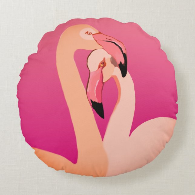 Roze, Flamingo Love Round werpen buffer op Rond Kussen (Voorkant)