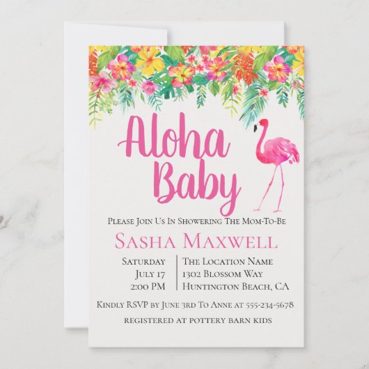 Roze Flamingo Luau Baby shower Uitnodiging (Voorkant)