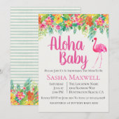 Roze Flamingo Luau Baby shower Uitnodiging (Voorkant / Achterkant)