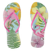 Roze Flamingo Luau Tropische Kleurrijke Bloemen Zo Teenslippers (Voetbed)