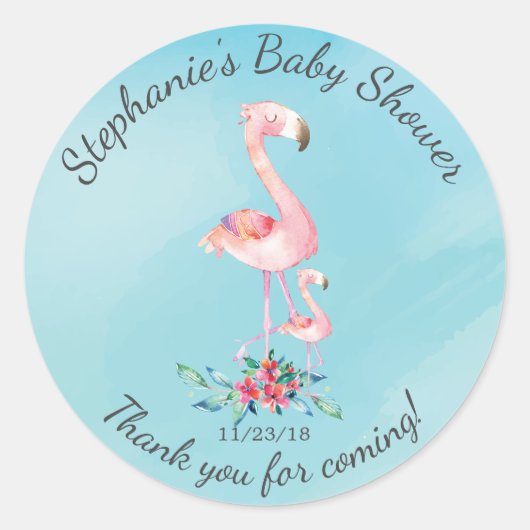 Roze Flamingo Mam Baby shower Favor Sticker (Voorkant)