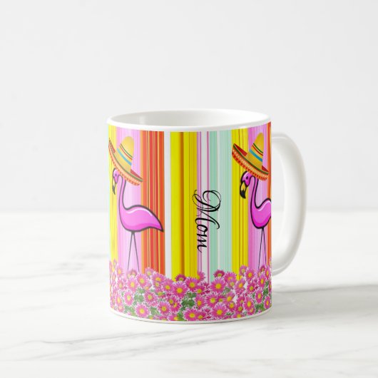 Roze Flamingo Mam Stripe Mok (Voorkant rechts)