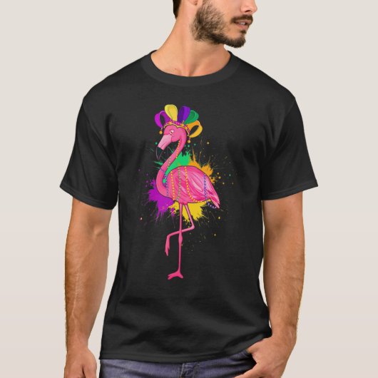 Roze Flamingo Mardi Gras Cute Animals Carnivalen F T-shirt (Voorkant)
