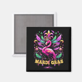 Roze Flamingo Mardi Gras Kroon En Kralen Masker Ca Magneet (Voorkant / Achterkant)
