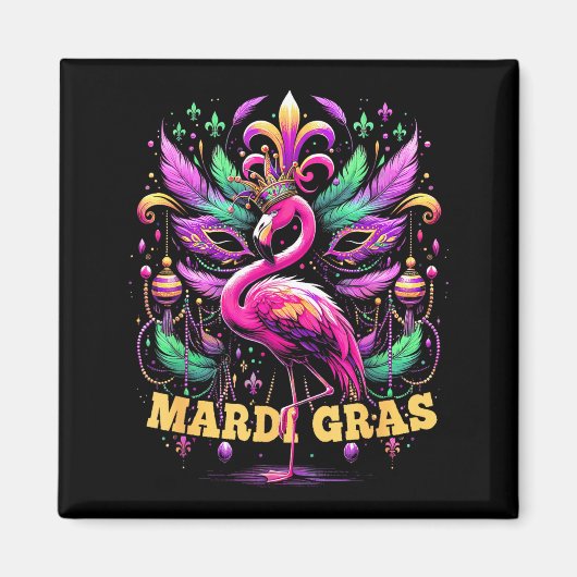 Roze Flamingo Mardi Gras Kroon En Kralen Masker Ca Magneet (Voorkant)