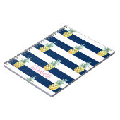Roze Flamingo, Marineblauwe Strepen-Personalisatie Notitieboek (Linkerzijde)