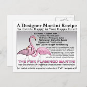 Roze Flamingo Martini Recept Kaart Briefkaart (Voorkant / Achterkant)