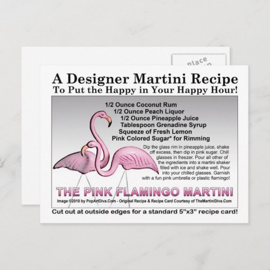 Roze Flamingo Martini Recept Kaart Briefkaart (Voorkant / Achterkant)