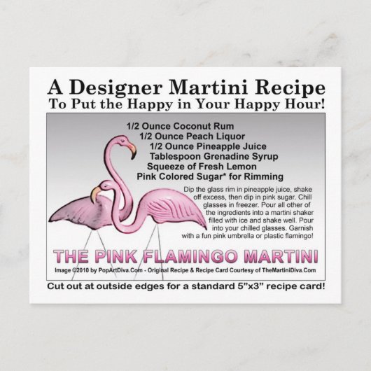 Roze Flamingo Martini Recept Kaart Briefkaart (Voorkant)