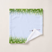 Roze Flamingo & Meadow met Flowers op Light Blue Bad Handdoek (Wasdoekje)