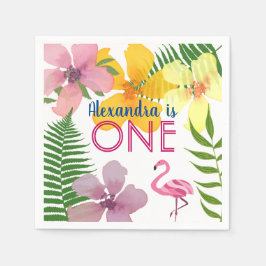 Roze Flamingo Meisje 1e Verjaardag Servet