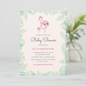 Roze Flamingo Meisje Baby shower Invitation Kaart (Staand voorkant)