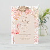 Roze flamingo meisje baby shower kaart (Staand voorkant)