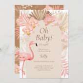 Roze flamingo meisje baby shower kaart (Voorkant / Achterkant)