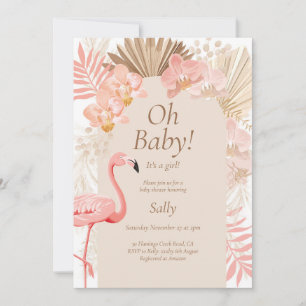 Roze flamingo meisje baby shower kaart