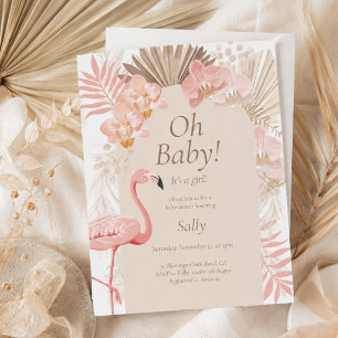 Roze flamingo meisje baby shower kaart