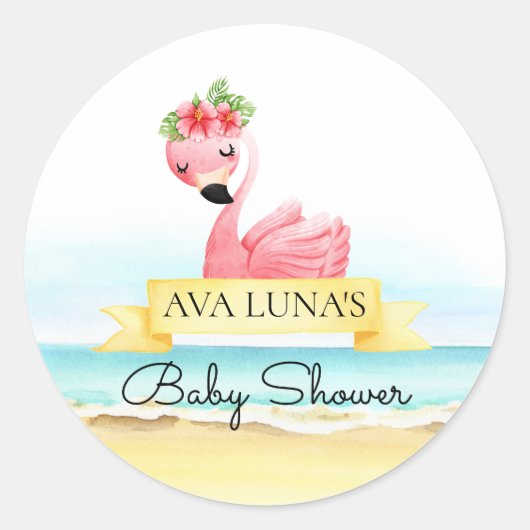 Roze Flamingo Meisje Baby Shower Ronde Sticker (Voorkant)