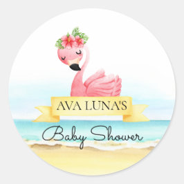 Roze Flamingo Meisje Baby Shower Ronde Sticker