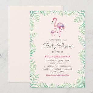 Roze Flamingo Meisje Baby Shower Uitnodiging