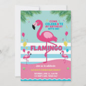 Roze Flamingo Meisje Verjaardag Kaart (Voorkant)