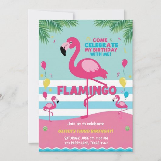Roze Flamingo Meisje Verjaardag Kaart (Voorkant)