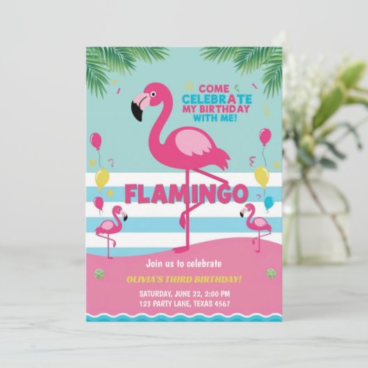 Roze Flamingo Meisje Verjaardag Kaart (Staand voorkant)
