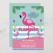 Roze Flamingo Meisje Verjaardag Kaart (Voorkant / Achterkant)