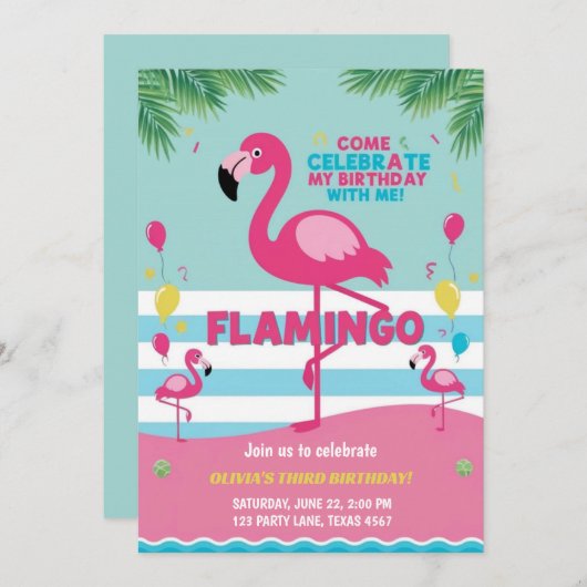 Roze Flamingo Meisje Verjaardag Kaart (Voorkant / Achterkant)