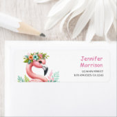 Roze Flamingo Meisjes Tropische Waterverf Adres Etiket (Insitu)